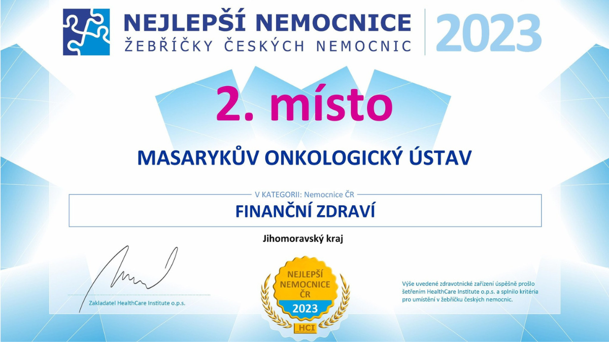 Masarykův onkologický ústav se umístil na 2. místě v hodnocení finančního zdraví nemocnic